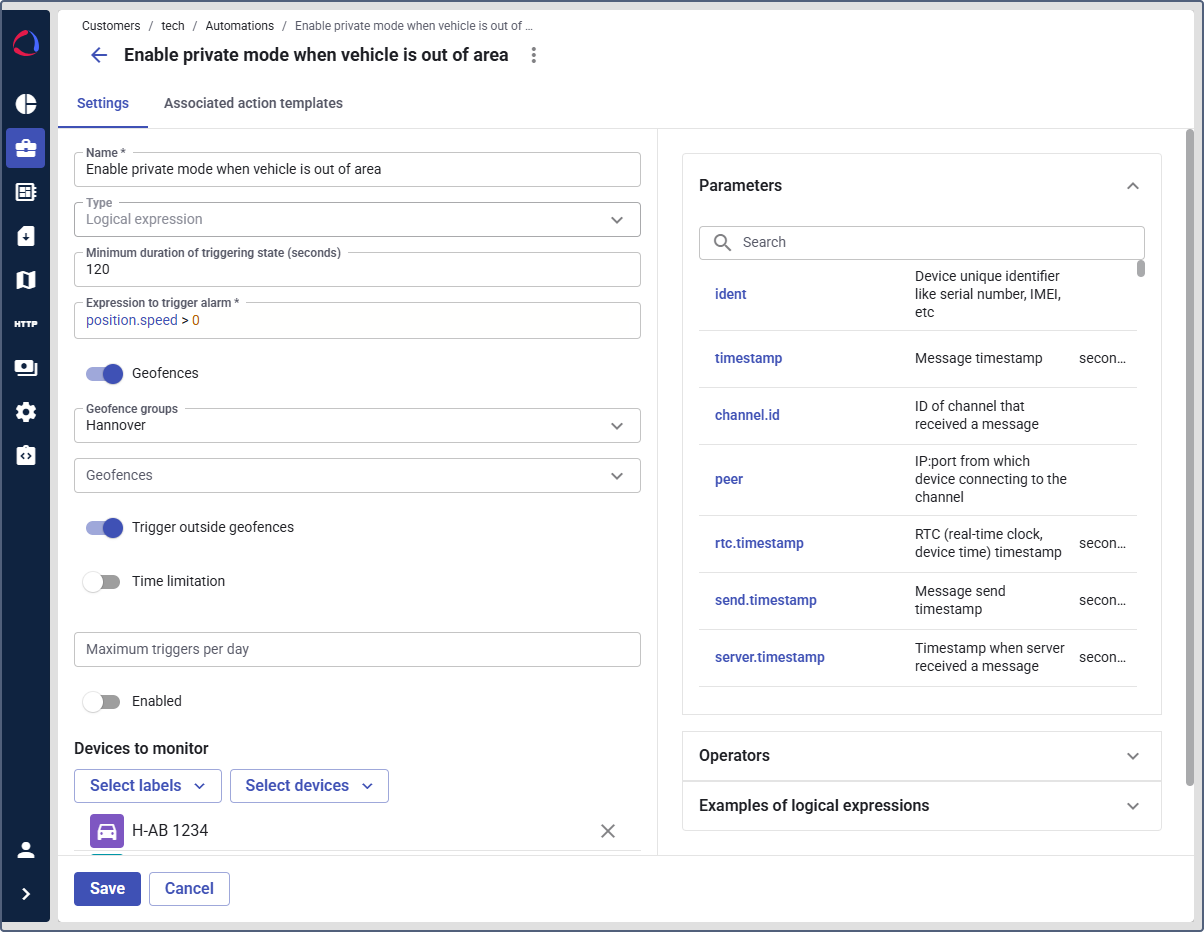 logical expression to control motion in the unauthorized area